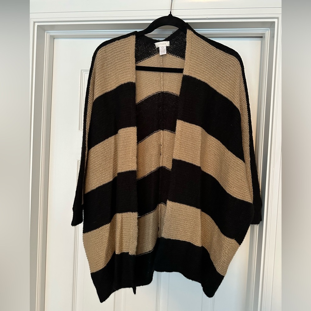 Chico's Black and Tan Striped Poncho